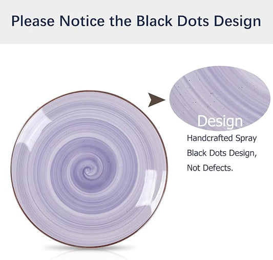 Selamica Ceramic 12-Pieces Dinnerware Sets, Scratch Resistant Plates and Bowls Sets, Handpainted Swirl Dishes Set for 4 with Spray Black Dots, Dishwasher&Microwave Safe, Gradient Color