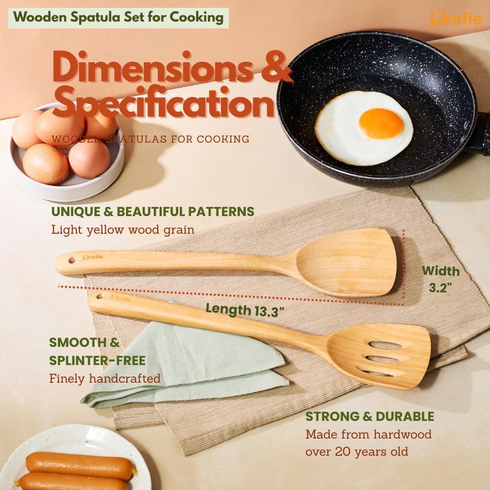 Wooden Spatula Set for Cooking (2 Pcs) – Spatulas for Kitchen Use, Solid & Slotted