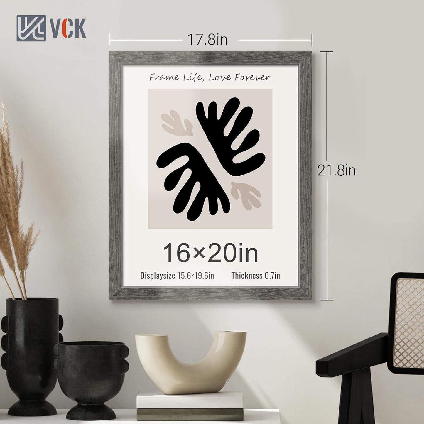 VCK 16x20 Picture Frames for Wall - 5 pack, Grey Natural Solid Wood Frame, Exclusive Wood Grain