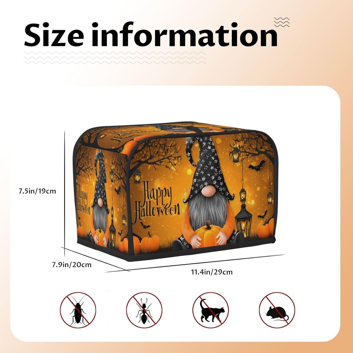 Toaster Cover 2 Slice Pumpkin Gnome Halloween Night Kitchen Small Appliance Covers with Pockets Dust and Fingerprint Protection