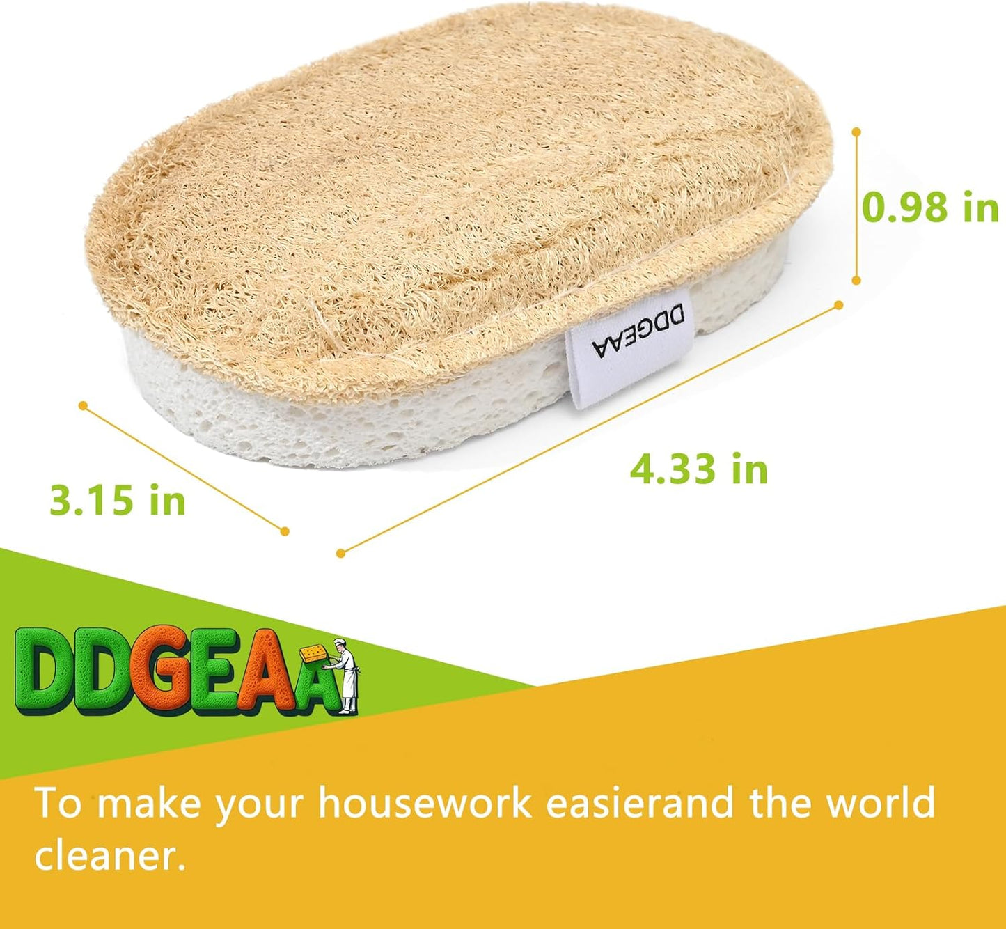 Natural Scrub Sponges Kitchen, Dual-Sided Loofah Dish Sponge - Plastic-Free, Scrubbing Power Without Scratching - 4 Pack White