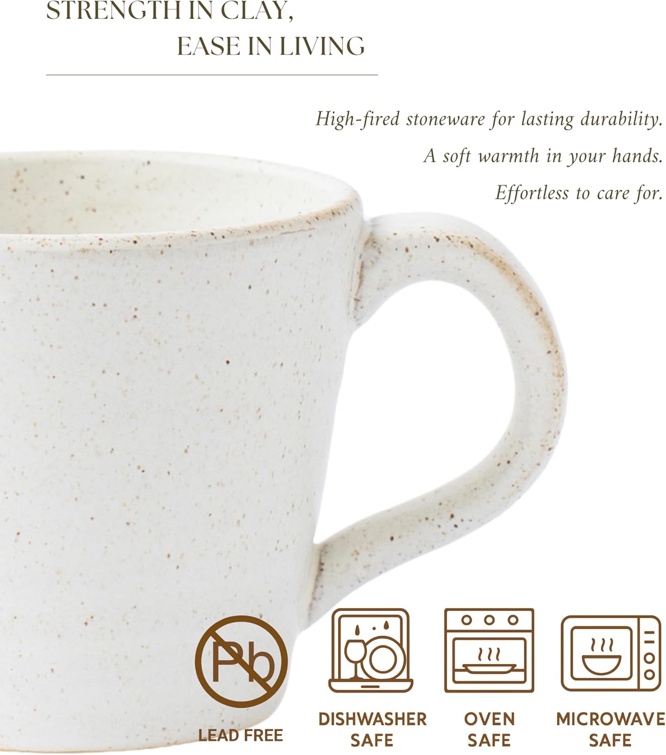 Stoneware Mug Set of 4-14oz Ceramic Coffee Mugs & Tea Cups with Handle - Perfect for Hot & Iced Drinks - Microwave & Dishwasher Safe - Rustic Minimalist Style - Oatmeal Cream - Ideal Gift