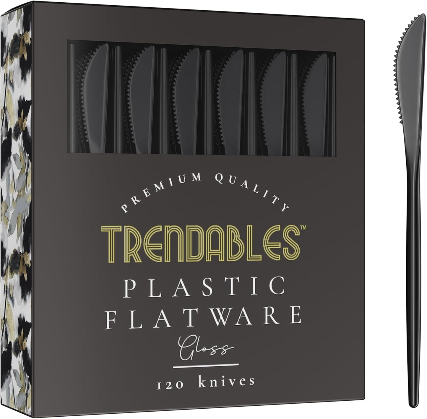 Trendables Disposable Black Plastic Cutlery Set - 120 Pack Silverware with Black Plastic Knives