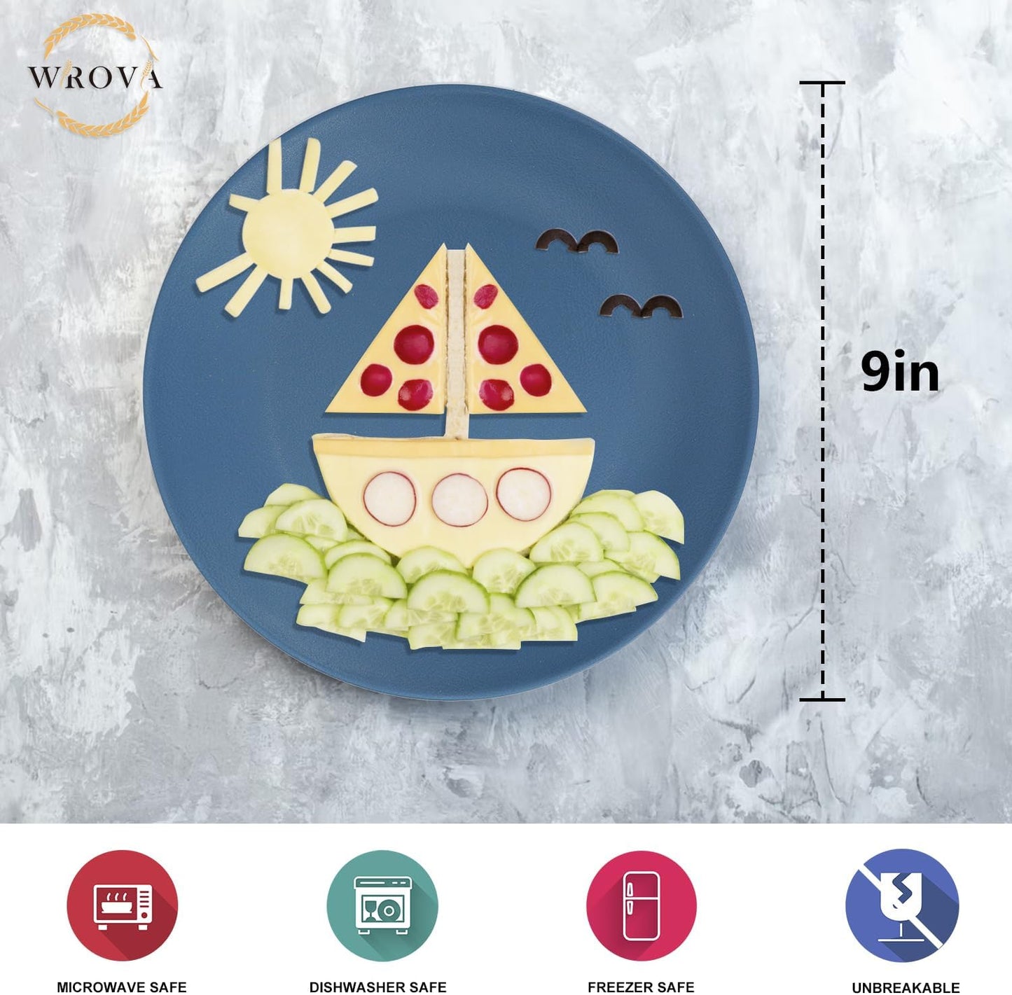 Wrova Wheat Straw Dinner Plates 9 Inch Unbreakable Set of 8 - Dishwasher & Microwave Safe Plastic Plates Reusable - Lightweight Plates for Kitchen,Camping,Apartment,Dorm,RV,Party - Colorful