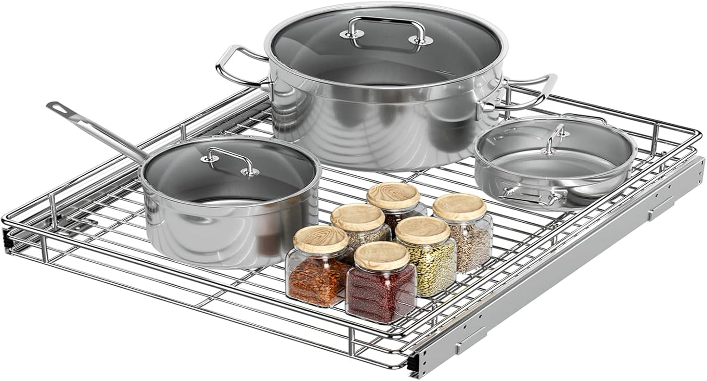 ZOINLIY Pull Out Cabinet Organizer, Versatile Slide Out Kitchen Organizers and Storage,Heavy Duty Drawer Cupboard Storage Basket, Smooth Sliding, Chrome Finish (26.8 * 21inch)