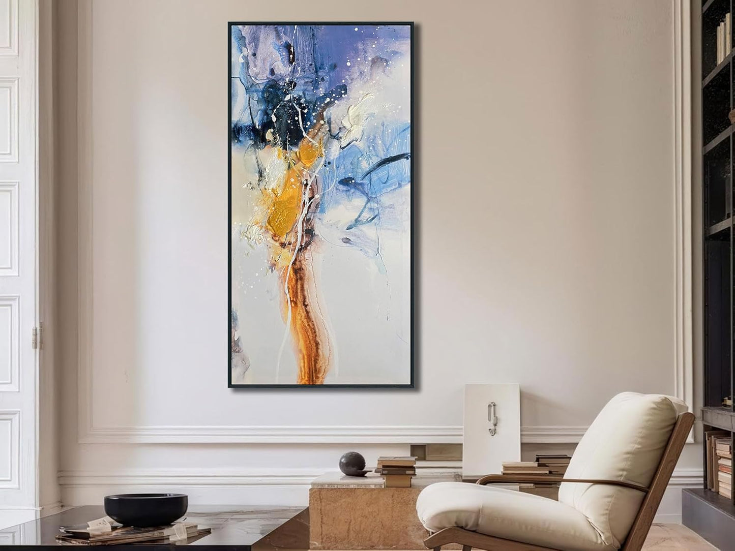 Ardemy Large Abstract Wall Art Canvas for Living Room Modern Framed Textured Painting Picture Wall Decor Bedroom Artwork Home Office Kitchen Dining Room Black Wood 40"x20"