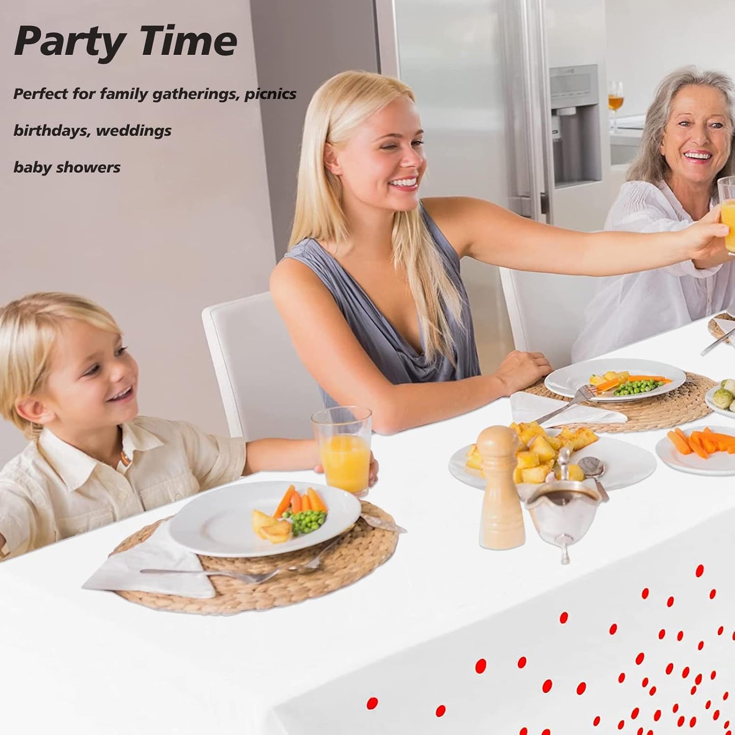 White Plastic Table Cloth 4 Pack Disposable Plastic Table Cloth Party Table Cover Red Dot Party Table Clothes for Baby Shower Gender Reveal Birthday Party Decorations 54" X 108" (White 4 Pack)