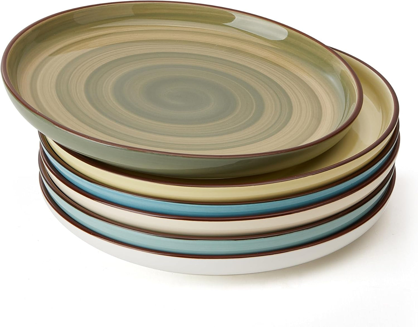 Sweese 7.4 Inch Porcelain Dessert Plates, Round Salad/Appetizer Plate Set, Microwave Dishwasher Safe, Green, 6-Pack