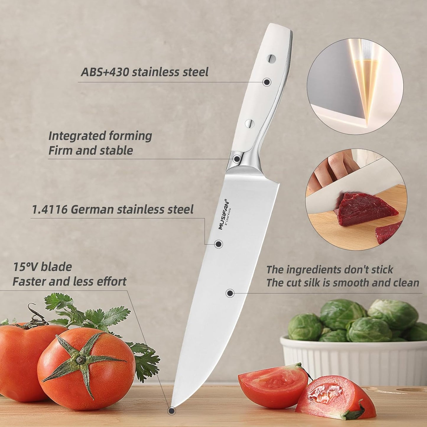 3-Piece Chef Knife Set, Professional Ultra Sharp Kitchen Knives For Cooking High Carbon Stainless Steel, With Ergonomic Handle Design (three)
