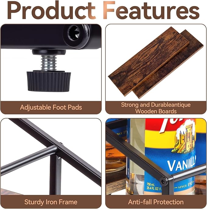 Coffee Syrup Organizer Rack, Liquor Bottle Display Shelf, 2 Tier 8 Syrup Bottles Holder Stand for Coffee Bar Kitchen Small Wine Rack for Family Storage for Syrup Wine Dressing