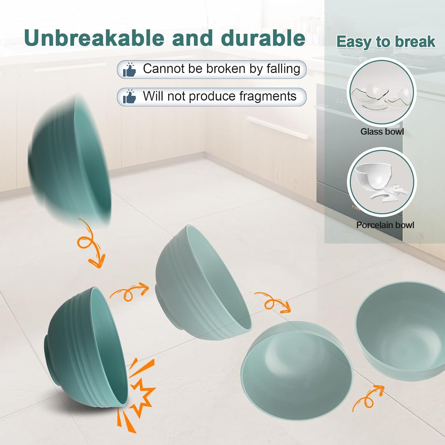 12 Pcs Unbreakable Cereal Bowls Set, 26 Oz Wheat Straw Bowls Set, Microwave & Dishwasher Safe Bowls for Kitchen, Reusable Plastic Bowls for Soup, Salad and Snack, BPA Free, Dark Green