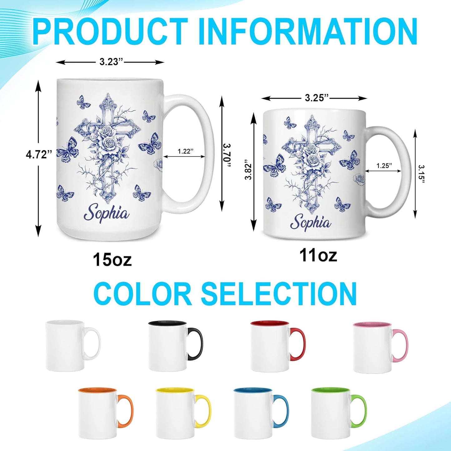 Hyturtle Personalized Blue Floral Christian Mug - Christian Gifts For Women - Religious Gifts For Her On Birthday - Bible Verse Present On Mother Day - Custom Coffee Cup Ceramic Mug 11 Oz 15 Oz