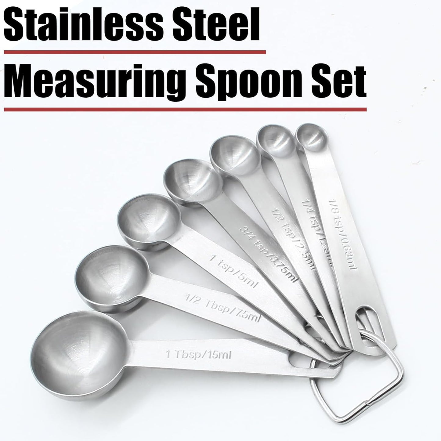 Luomorgo 7 Pcs/Set Measuring Spoons Set, Stainless Steel Measuring Spoons & Tablespoons, 1/8 tsp, 1/4 tsp, 1/2 tsp, 3/4 tsp, 1 tsp, 1/2 tbsp, 1 tbsp for Measuring Dry and Liquid Ingredients