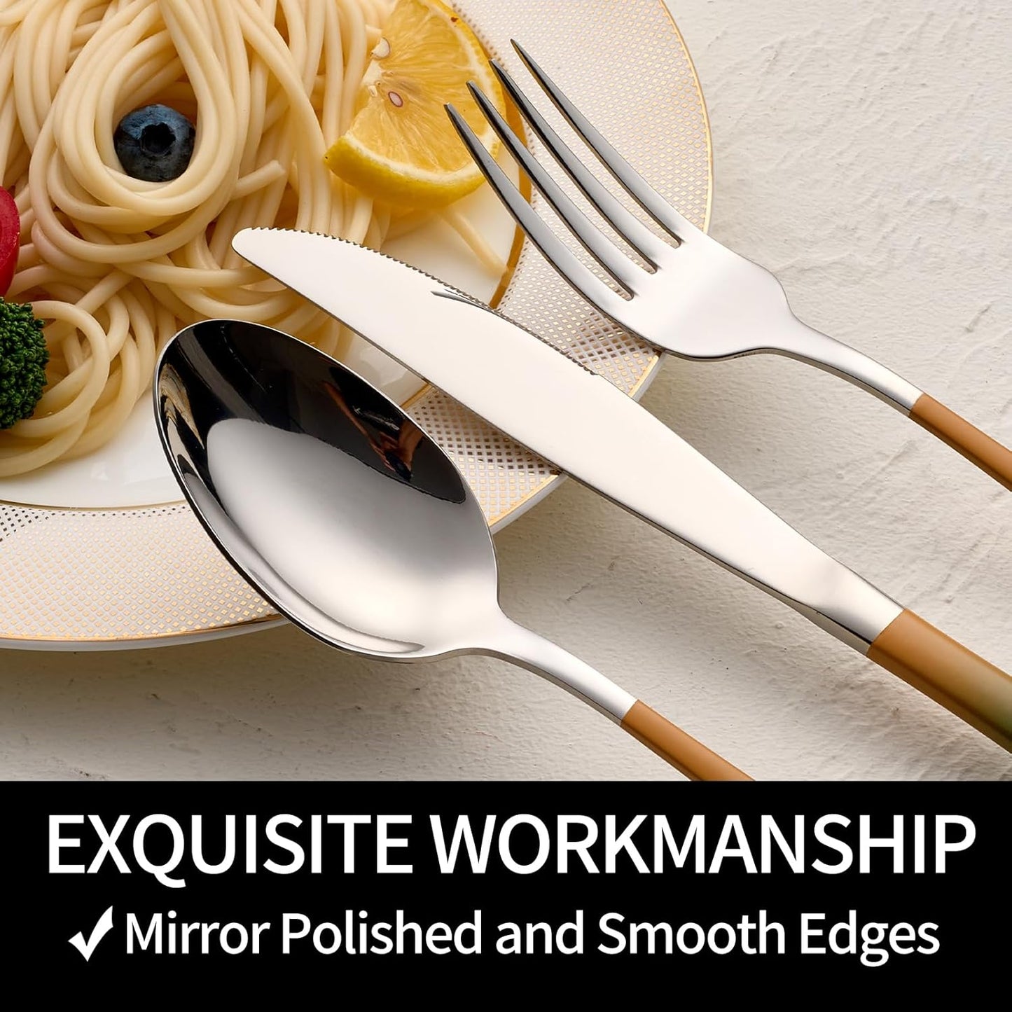 20-Pieces Green Orange Silverware Sets for 4,Green Orange Handle Stainless Steel Cutlery Set, Include Forks Spoons and Knives Set, Dishwasher Safe Utensil Sets for Home Restaurant