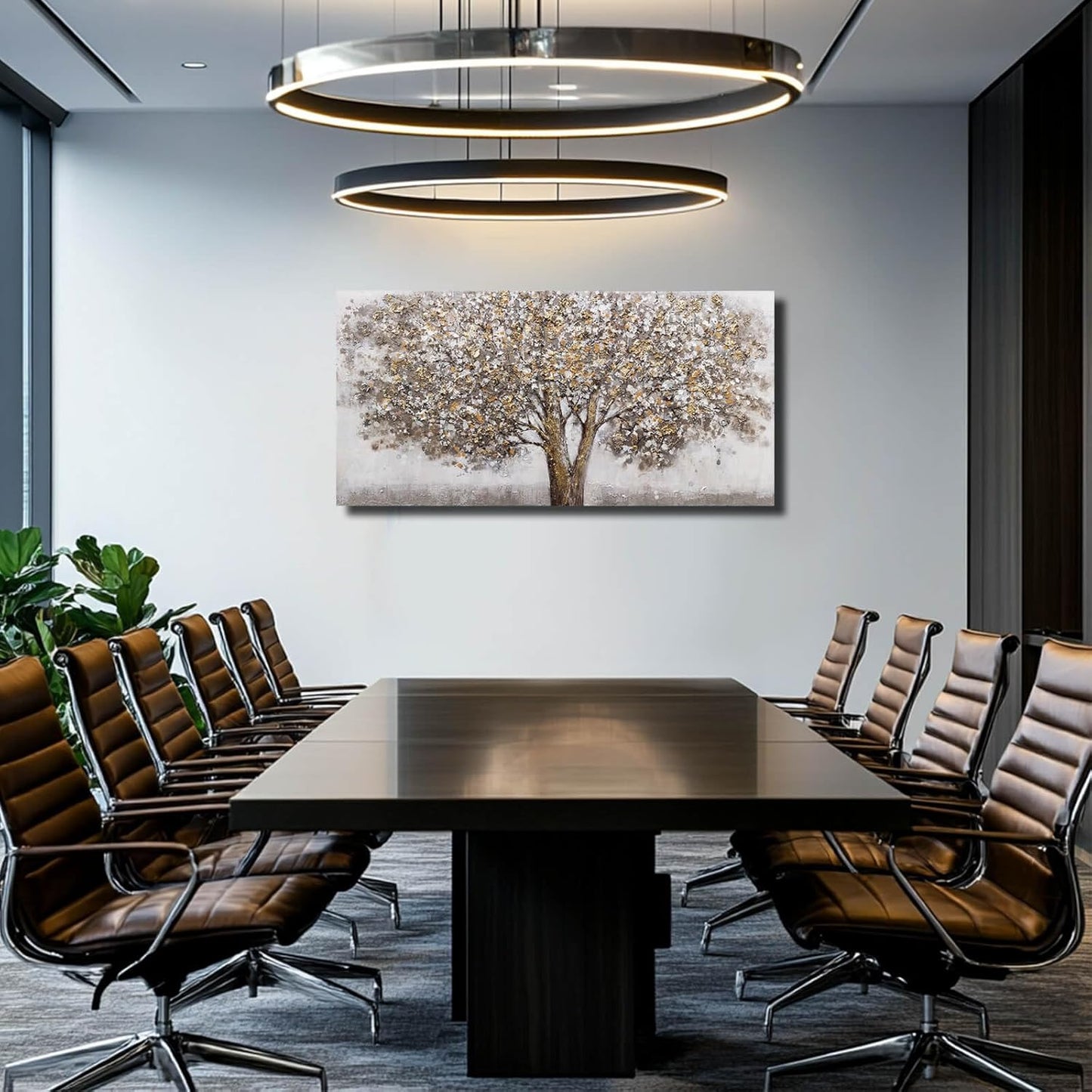 CHUDANHAO Grey Art Posters Big Tree Wall Decor Pictures for Office Gold and White Wall Art Botanical Painting for Living Room Kitchen 24x48 Inch