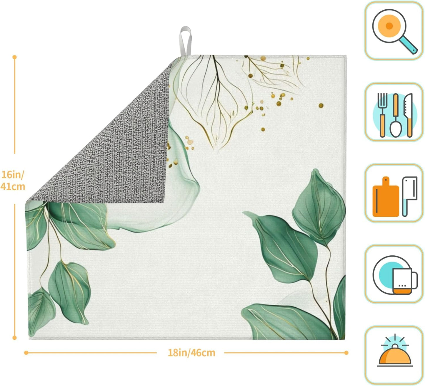 Watercolor Green Palm Leaves Dish Drying Mat 16x18 Inch, Microfiber Absorbent Fast Dry Mat Large Dish Mat Drying Kitchen Mat, Kitchen Drying Pad for Kitchen Counter Coffee Bar Decor Gifts