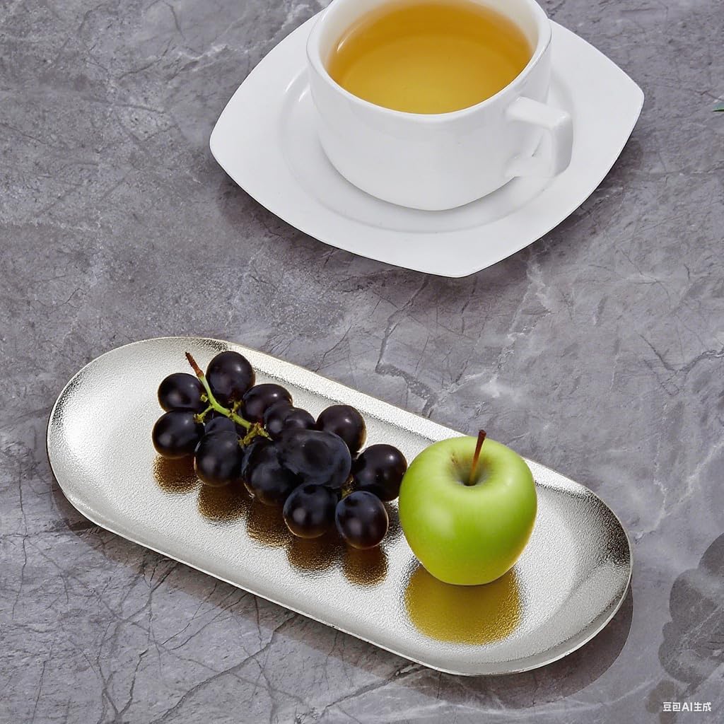 8.5X3.7 inch ellipse Appetizer Plates,thick stainless steel Dinner Plates, Pasta Dessert Plates for Sushi, Fruit oven/Dishwasher Safe, Set of 4,silver