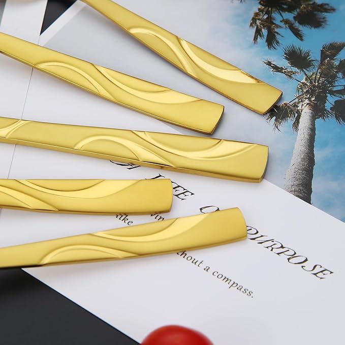30 Pieces Gold Flatware Silverware Set, Stainless Steel Fork Spoon Knife Set Service for 6, Food Grade Cutlery Set 30-piece, Dishwasher Safe
