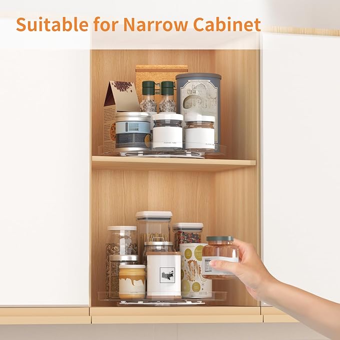 2 Pack Lazy Susan Organizer, Turntable Clear 9 Inch Rotating Organizer Tray for Cabinet Table Top, Round Non-Skid Fridge Lazy Susan, Spinning Kitchen Storage for Pantry Bathroom Counter, Spice Rack