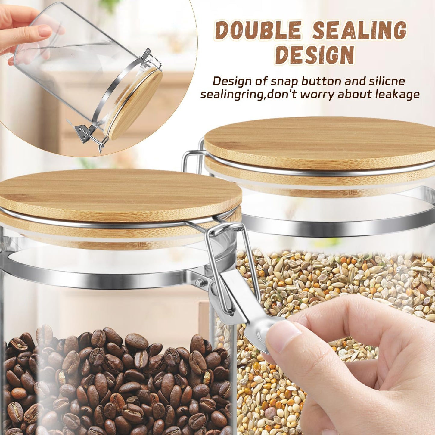 Set Of 2 Glass Jar With Bamboo Lids Empty Food Storage Jars With Locking Clamp Kitchen Canisters Glass Sealed Jar Container For Coffee Beans Sugar Tea Spices And More (900ml/30oz)