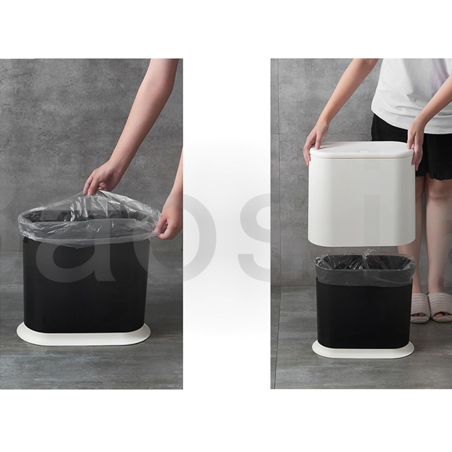 White Slim Rectangular Plastic Trash Can with Press Type Lid,12 Liter / 3.2 Gallon Narrow Trash Bin with Pop-up Lid for Toilet,Bedroom,Bathroom,Office,Kitchen,Powder Room