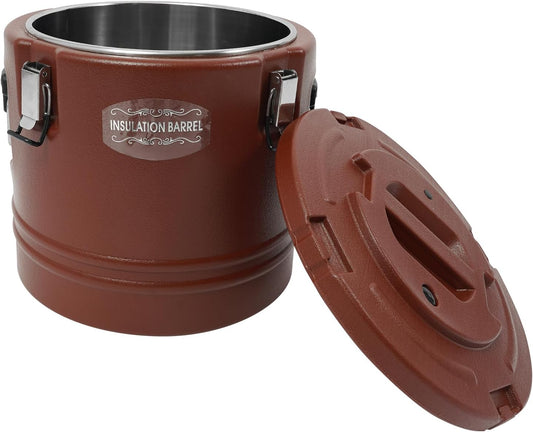 DYNAMI 5.3Gal Insulated Food Container with Handles&Buckles,Portable Commercial Food Warmer Insulated Soup Container Cold Hot Box for Catering,Stainless Steel Inner Liner, Sealed Leak-proof (Brown)