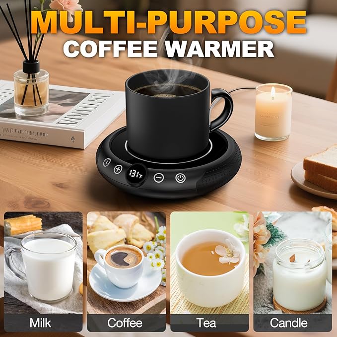 Mug Warmer, 36W Coffee Cup Warmer for Desk with Temperature Display 8-Temp Settings Controlled Heating Coffee Candle Warmer Plate for Beverage Gifts Accessories for Women Men (No Mug)