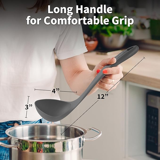 Zulay Kitchen Soup Ladle – Ergonomic, Heat-Resistant & Versatile for Serving Soup, Chili, Gravy & More - Gray