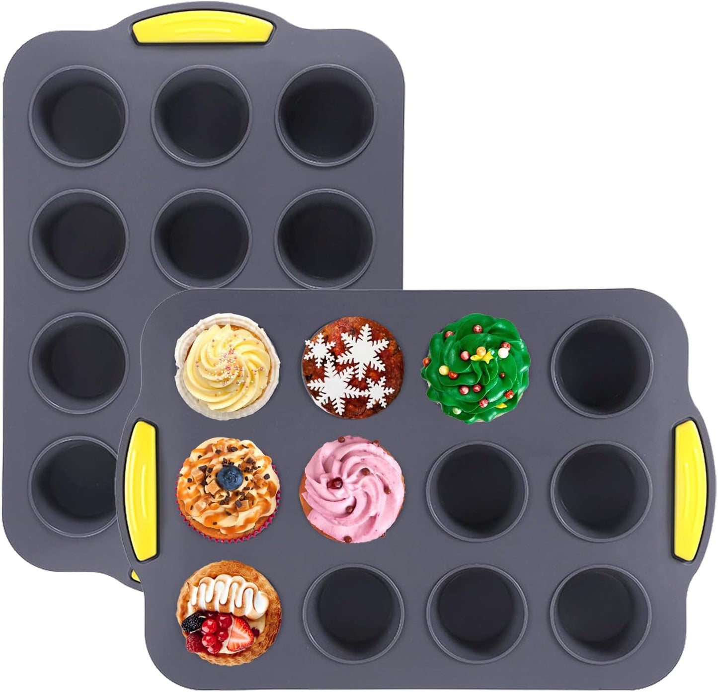 2Pack Silicone Muffin Pan 24 Cups for Baking - Nonstick Cupcake Pan Muffin Tray, Dishwasher Safe Muffin Liners for Homemade or Professional Baking