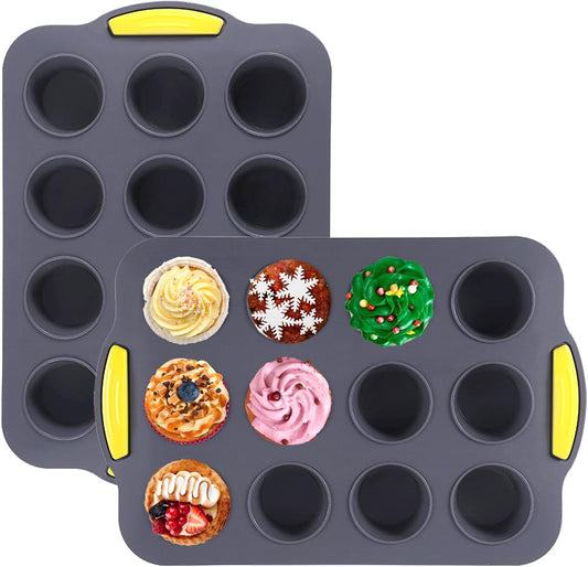 2Pack Silicone Muffin Pan 24 Cups for Baking - Nonstick Cupcake Pan Muffin Tray, Dishwasher Safe Muffin Liners for Homemade or Professional Baking