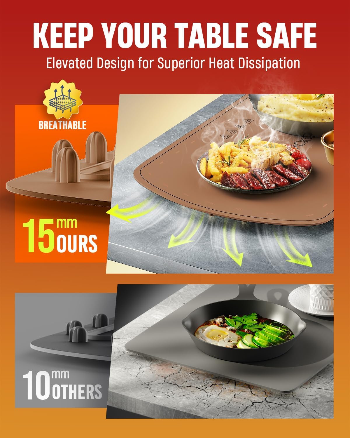 Warming Mat for Food, VEPOKA Food Warmer Mat for Countertop, Electric Warming Tray with 7 Temp Levels & Auto Shut-Off, Food Warmers for Parties, Ideal Gift for Kitchen & Buffet Use