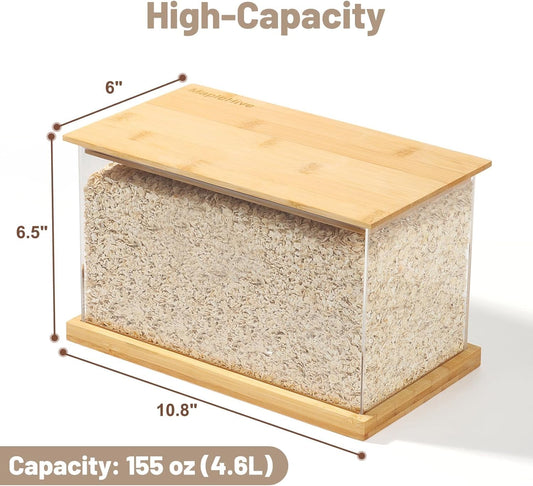 Large Bamboo Lid Food Storage Containers,155oz/4.6L,Pantry Organizers for Cereal, Rice, Flour,Fruit,Onion and Pet Snacks