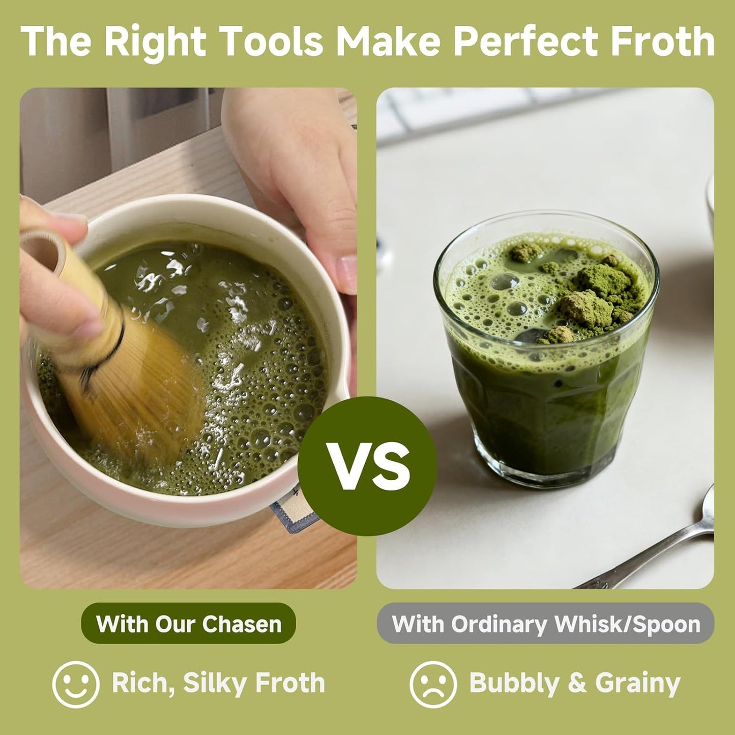 Matcha Whisk Set with Ceramic Bowl - Bamboo Whisk (Chasen), Scoop, Sifter & Holder - Complete Kit for Traditional Matcha Tea - Unique Gifts for Tea Lovers (Sakura Moss Fade)