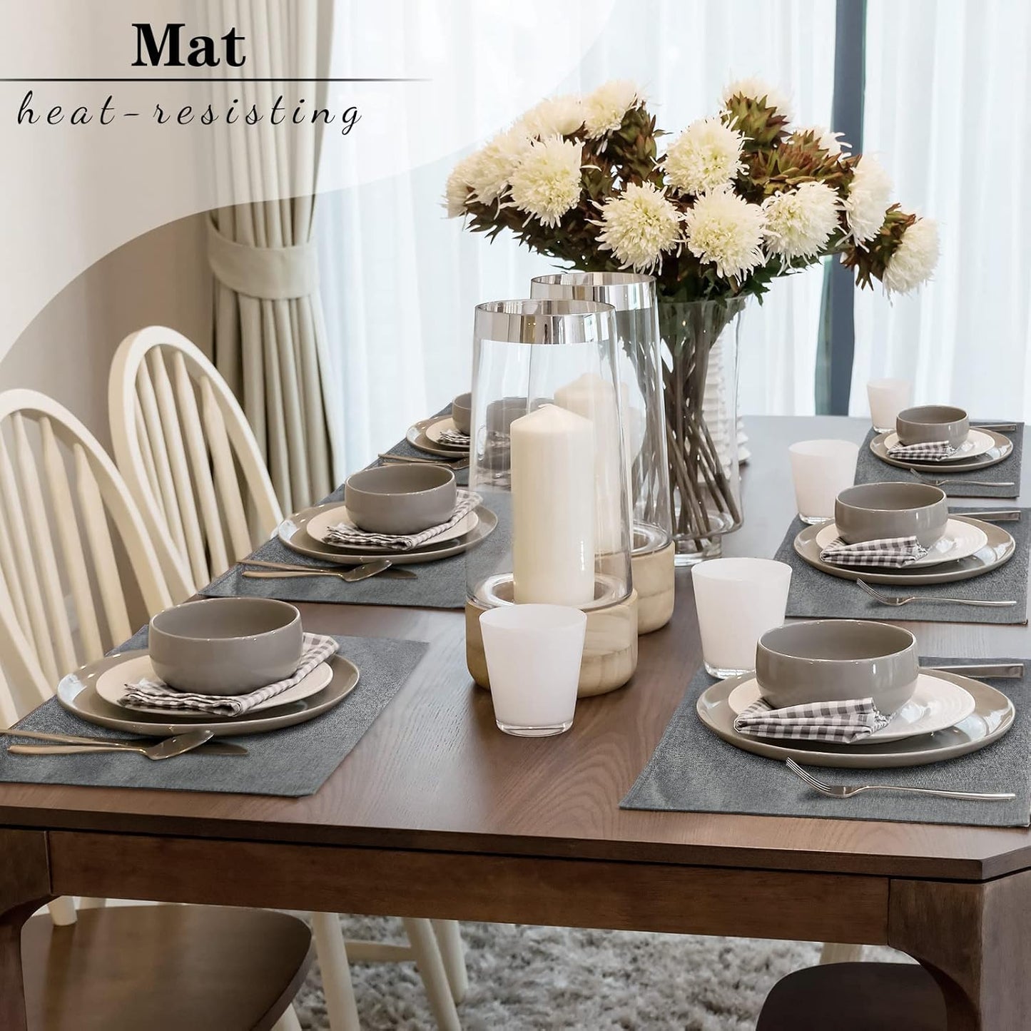 Sieral Cloth Placemats Set of 12 Rectangle Dining Table Placemats Bulk 13 x 19 Inch Machine Washable Heat Resistant Cotton Linen Table Mats for Wedding Baby Shower Birthday Party Supplies(Dark Gray)