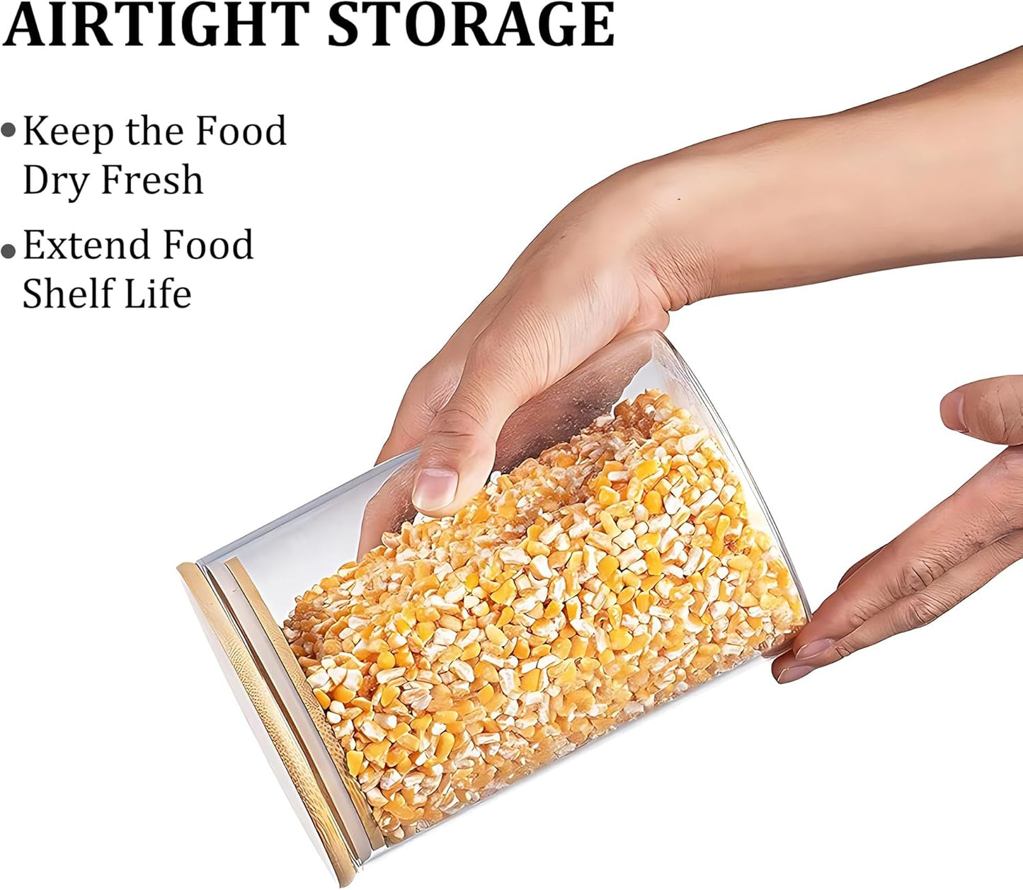 Glass Food Storage Jars Set of 5 with Bamboo Lid Airtight Glass Storage Canister, Cylindrical Kitchen Clear Food Storage Container Jar, for Pasta, Coffee, Cookies, Nuts, Cereal, Oats, Flour