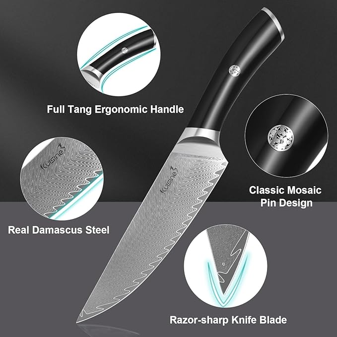 Damascus Knife Block Set,Sharp Knife Set,Ergonomic Non-slip Handle,Chef Knife Set with Built-in Sharpener,Luxury Gift for Holiday(Silver,14PCS)