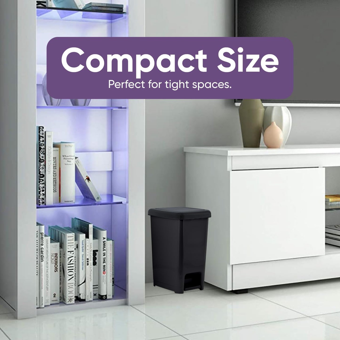 Superio Slim Plastic Trash Can with Foot Pedal 4 Gallon Step-On Garbage Can for Bathroom, Kitchen, Office & Dorm Room Black