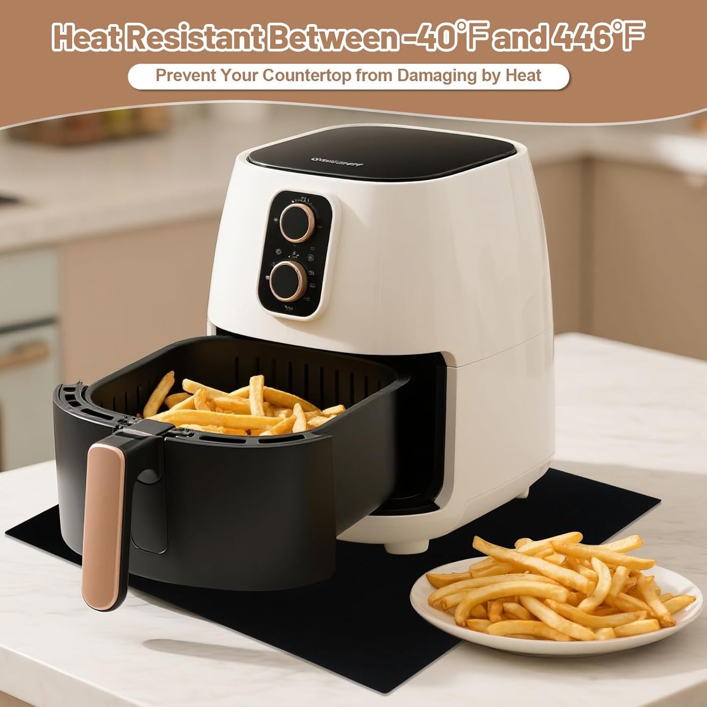 Silicone Heat Resistant Mats for Countertop, 2MM Extra Thick Mat for Kitchen Counter, Suitable for Airfryer, Microwave, Coffee Maker, Oven, Non Slip Hot Pad, Waterproof, Cuttable 19.3*14.57in, Black