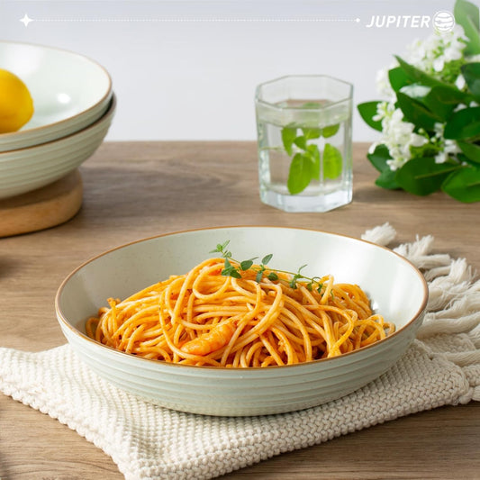 famiware Jupiter Pasta Bowls, 30 OZ Large Salad Bowls Set of 4, Microwave and Dishwasher Safe, Sturdy & Stackable, Serving Bowls for Kitchen, Light Green