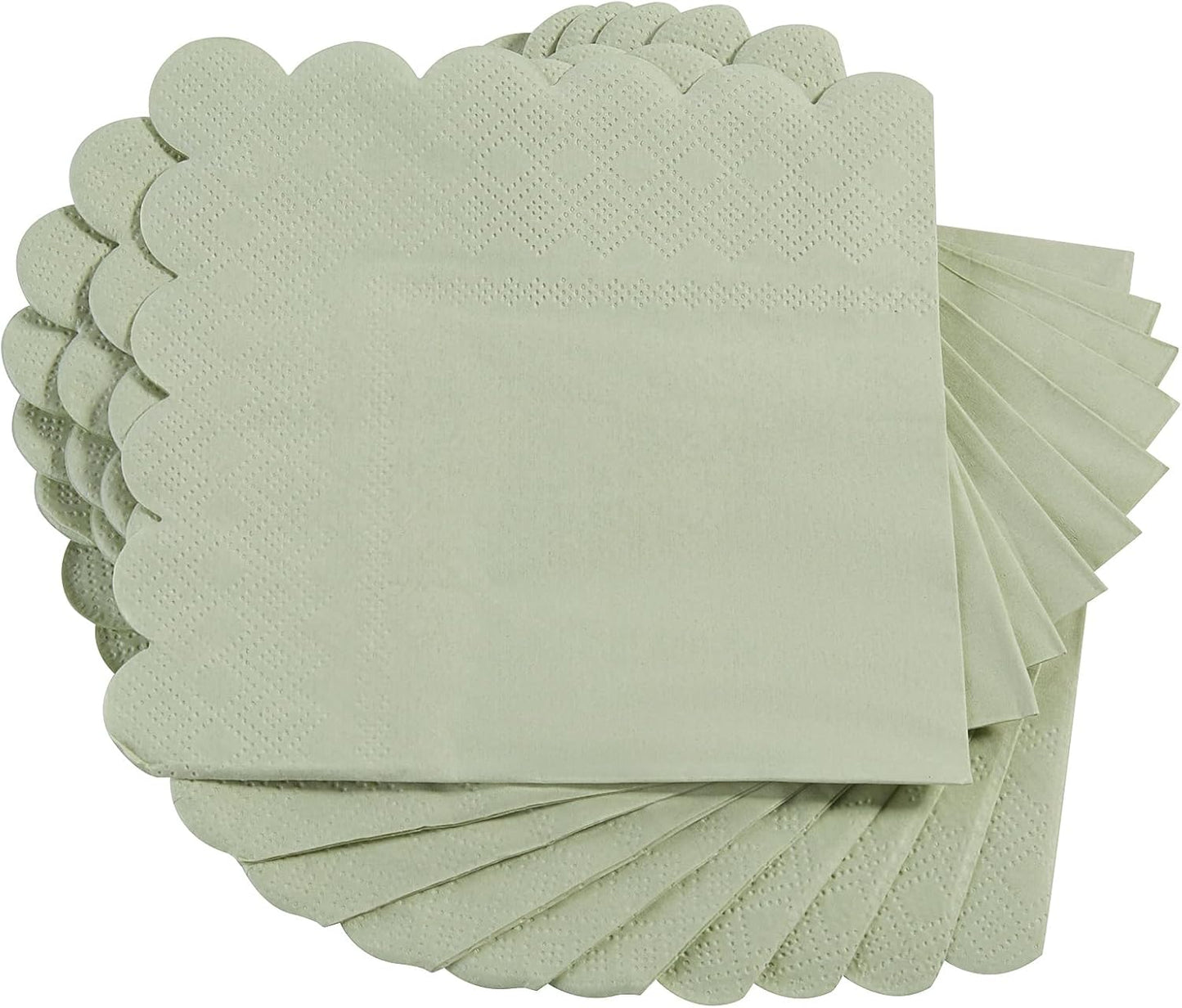 100 Pack Cocktail Napkin 2-Ply Scalloped Edged Dessert Napkins Folded 5 x 5 Inches Disposable Napkins for Dinner Wedding Birthday Party Bridal Anniversary Reception Event (Sage Green)