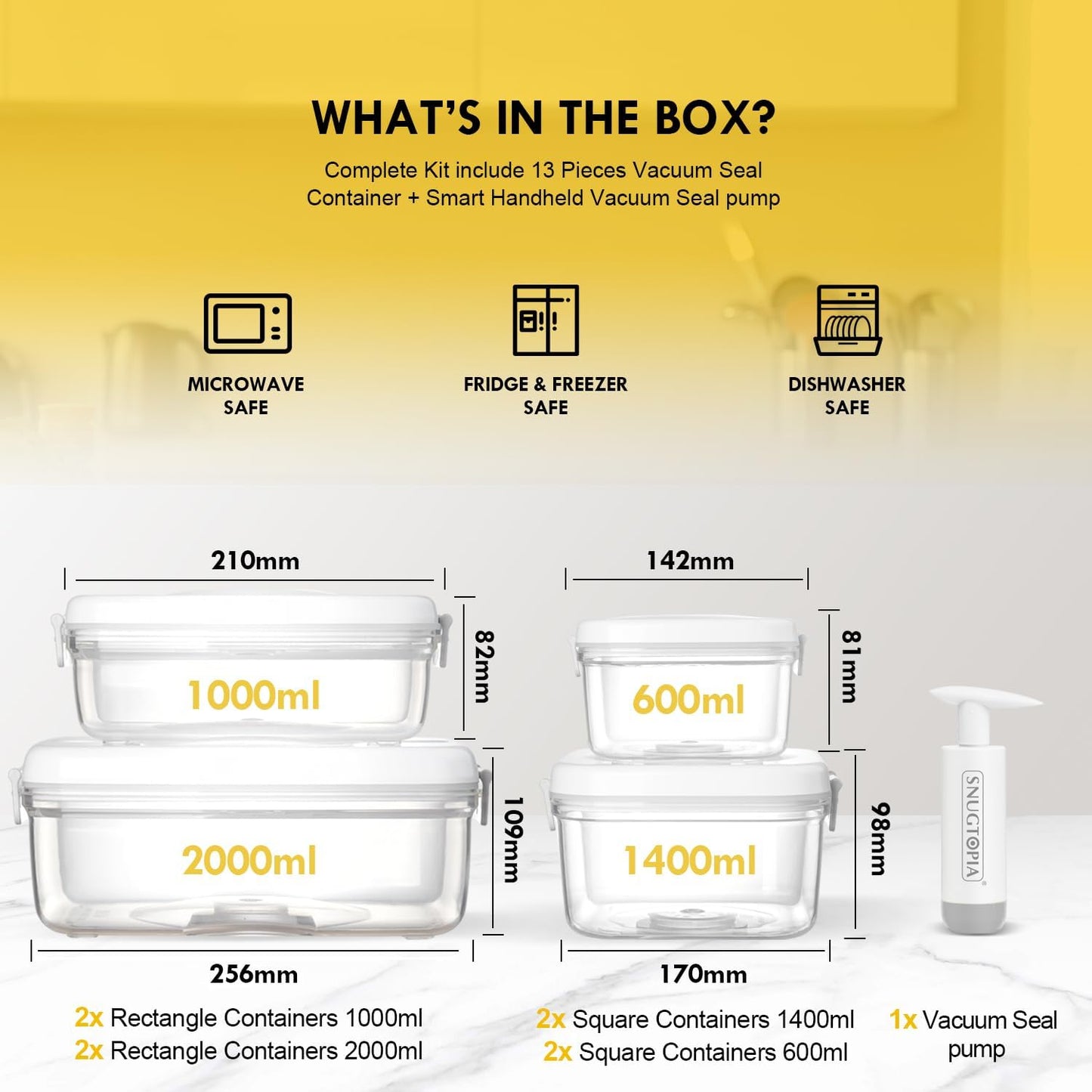 Vacuum Seal Food Storage Containers, Leakproof, Freshness, BPA-Free Kitchen Organizers, Ideal for Fruits, Veggies, Meats, Leftovers, Dishwasher Safe (0.6Lx2+1.5Lx2+1Lx2+2Lx2)