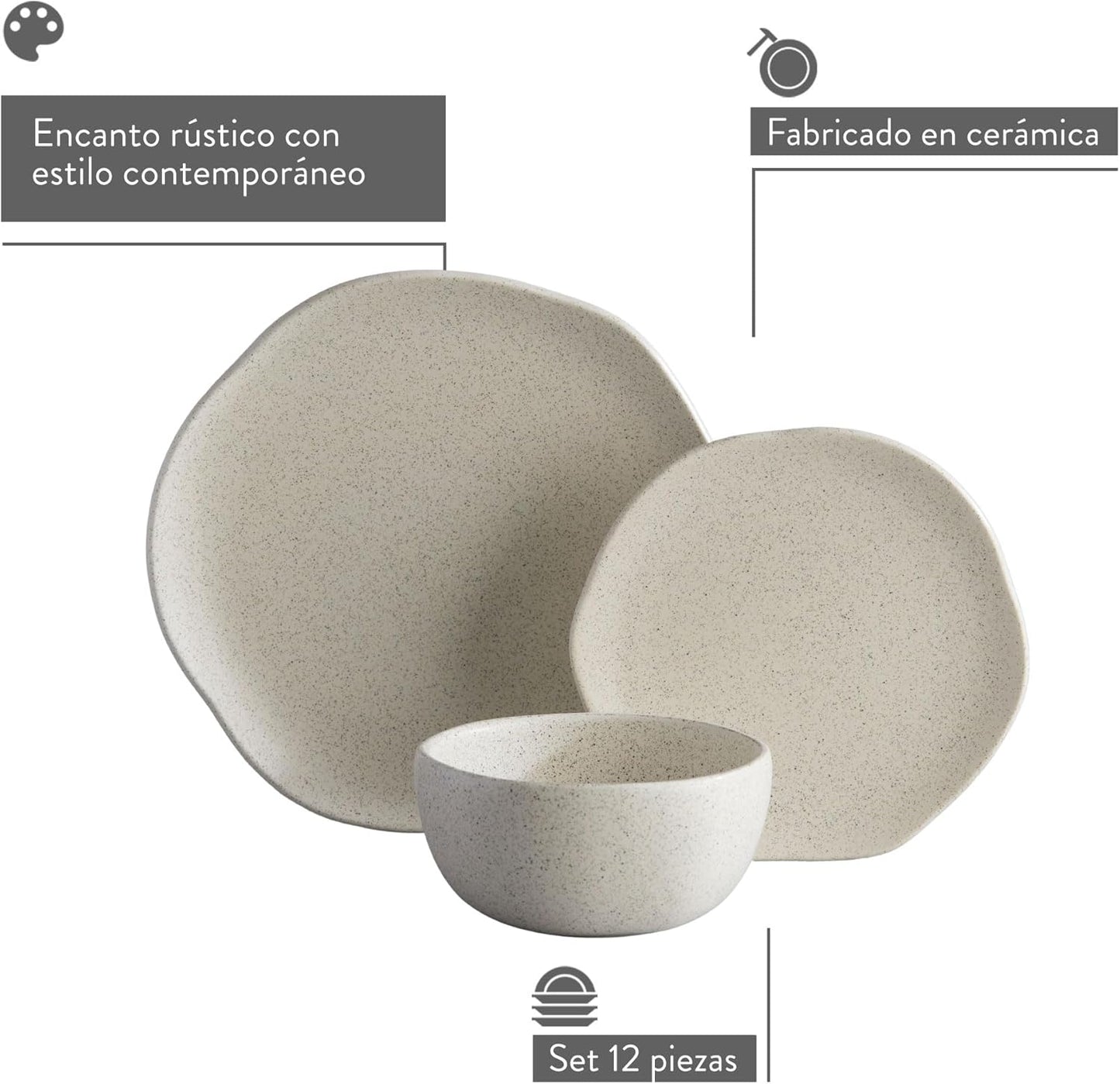 Corona Dinnerware Set 12– piece, Plates and Bowls Set, Ceramic Sets for 4, Microwave and Dishwasher Safe, Orion Reactive Glaze