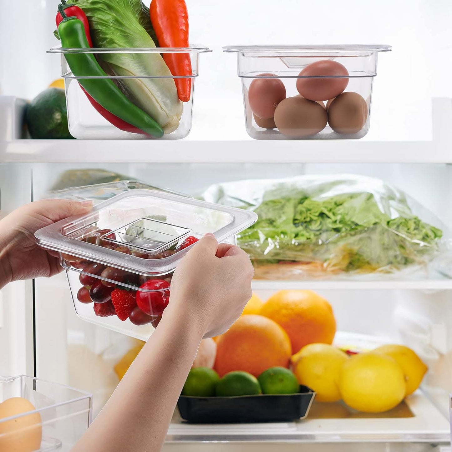 Sieral 10 Pcs 1/6 Size Food Containers with Lids - Clear Stackable Meal Prep Bins for Fridge Organization,Kitchen Storage,Bento,Baby Food,Microwave Safe (4 Inch,1.5 Quart)