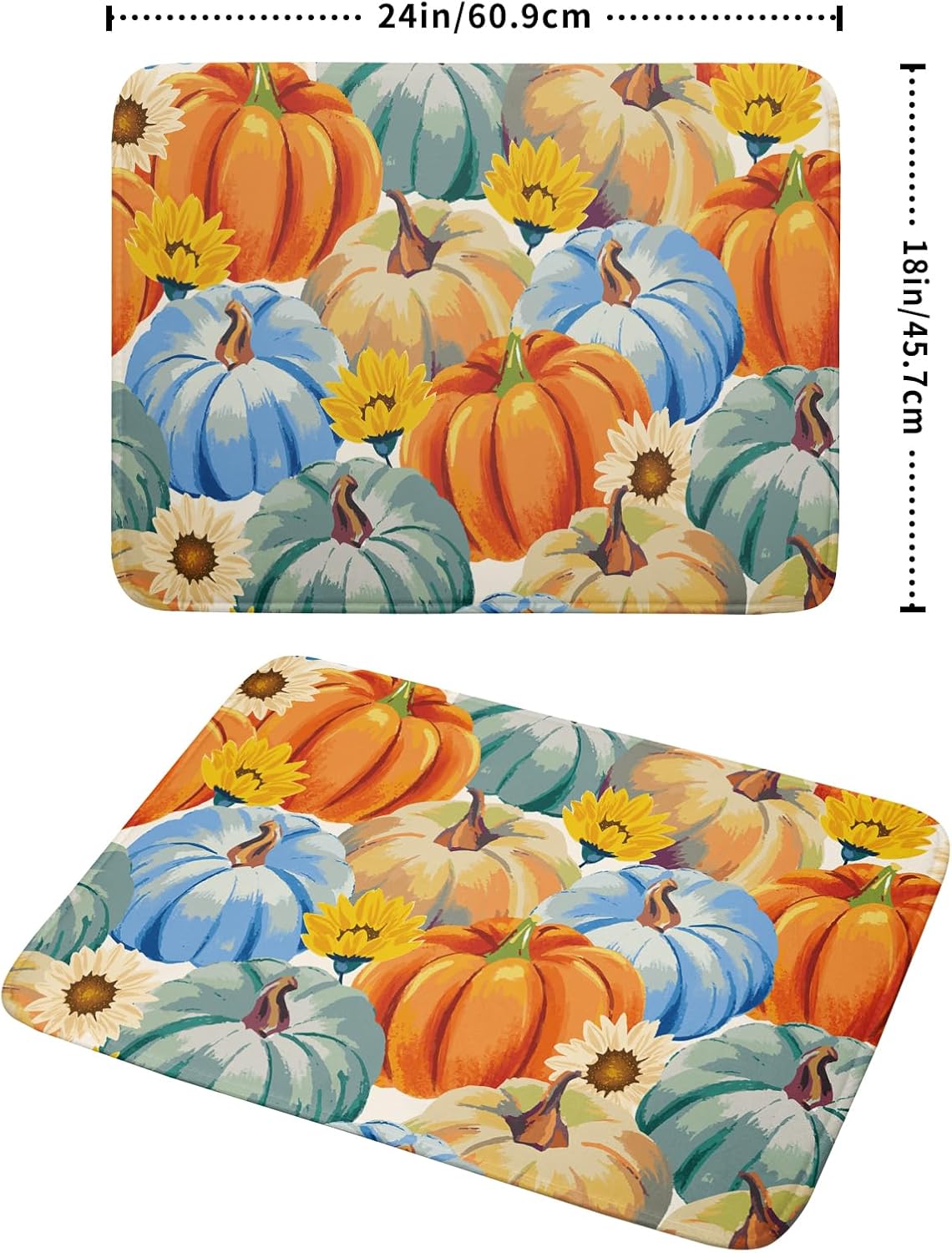 Giwawa Fall Dish Drying Mat 18"x24" Watercolor Autumn Teal Blue Orange Pumpkins Sunflowers Dish Drainer Mats Large Thanksgiving Harvest Microfiber Dish Drying Pad Kitchen Countertop Decor