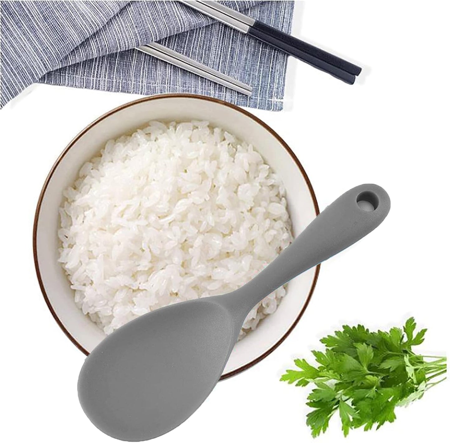 Dioycli Rice Paddle Nonstick Spatula - Heat Resistant Silicone Spoon, Kitchen Cooking Grey Scooper for Soup, Salads, Mashed Potato (2 Pcs)