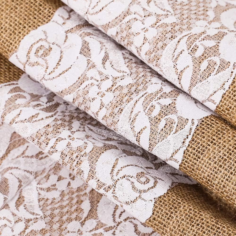 Burlap Lace Table Runner, 12” Wide X 30 Yards Lace Vintage Rolls Runners Rustic Country Barn for Wedding Decoration Rustic Kitchen Decor Farmhouse (12" x30Yard with lace)