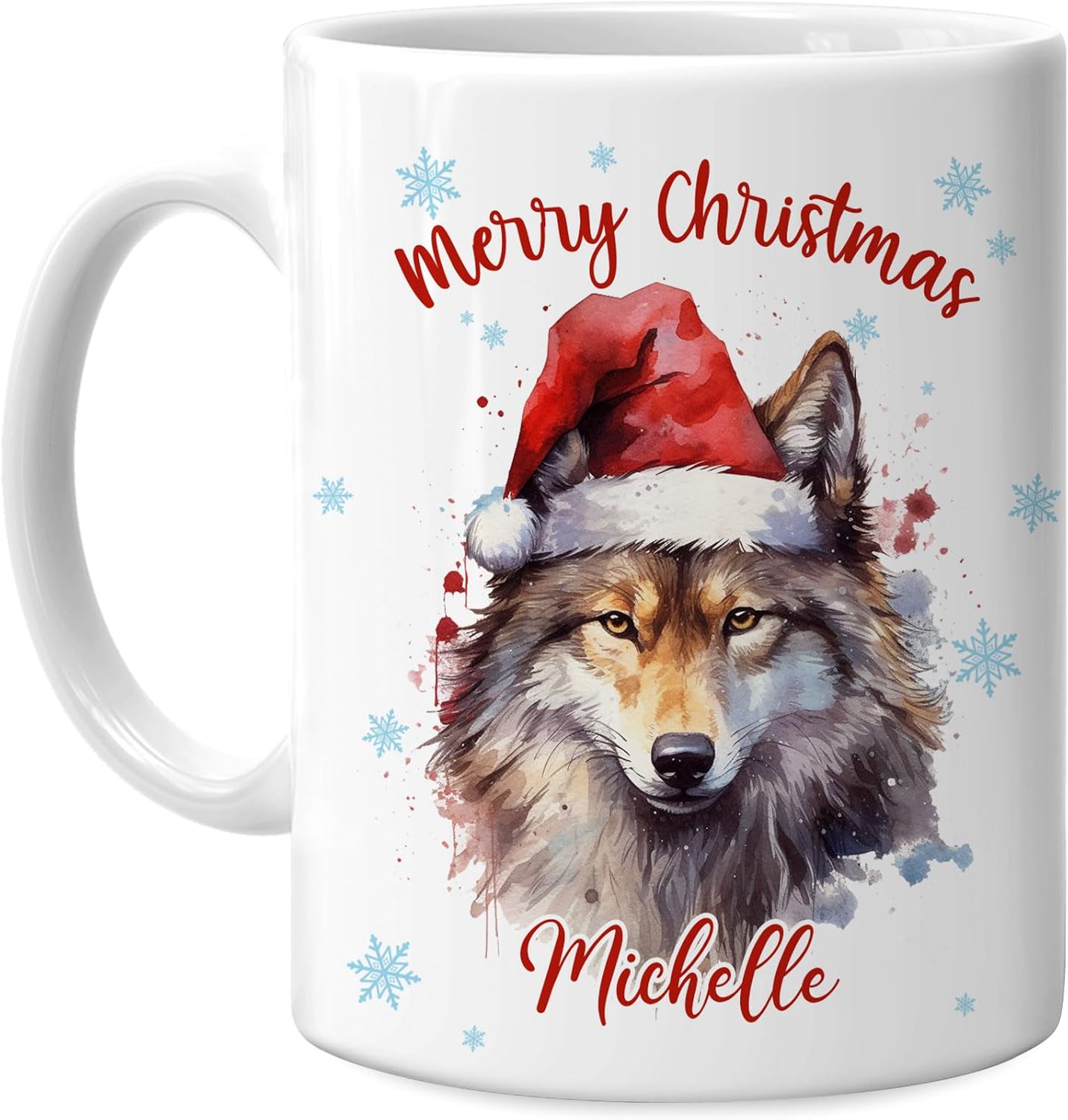 Hyturtle Personalized Gifts Wolf Lover - Wolf Wearing Santa Hat Custom Name Ceramic Coffee Mug Cup 11oz - Cute Animal Lovers Gifts For Women, Girl kids Family On Birthday, Christmas