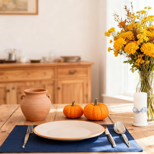 MANSPHIL Navy Blue Cloth Placemats Set of 4 Cotton Washable Thick Faux Linen Table Place Mats Heat Resistant Double Layer Fabric Wrinkle Free Dining Kitchen Table Decor - 13x19 Inch Oeko Tex Placemat