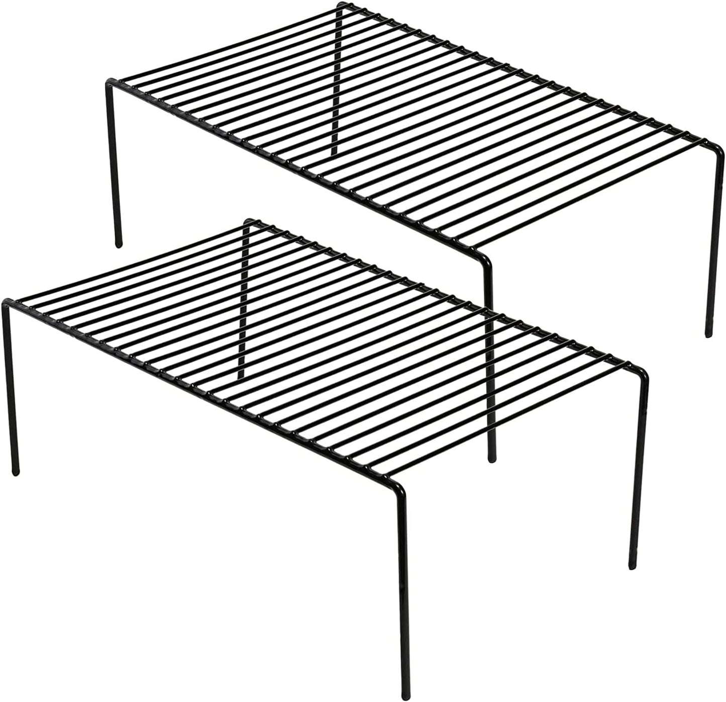 Kitchen Cabinet Organizer Shelf Rack Set of 2, Medium (13 x 9.4 inch) Metal Freezer Organizer Wire Shelves, Plate Dish Storage Rack for Cabinets, Counter, Cupboard, Pantry Organization, Black