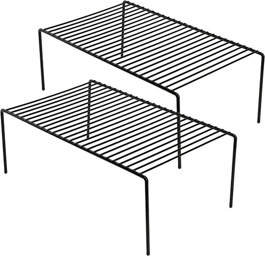 Kitchen Cabinet Organizer Shelf Rack Set of 2, Medium (13 x 9.4 inch) Metal Freezer Organizer Wire Shelves, Plate Dish Storage Rack for Cabinets, Counter, Cupboard, Pantry Organization, Black